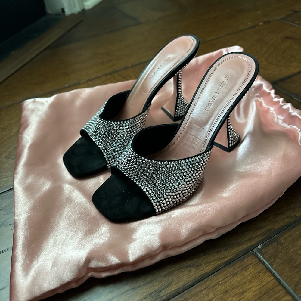 100% Authentic Amina Muaddi Lupita 60mm Sandal Black 38 EU